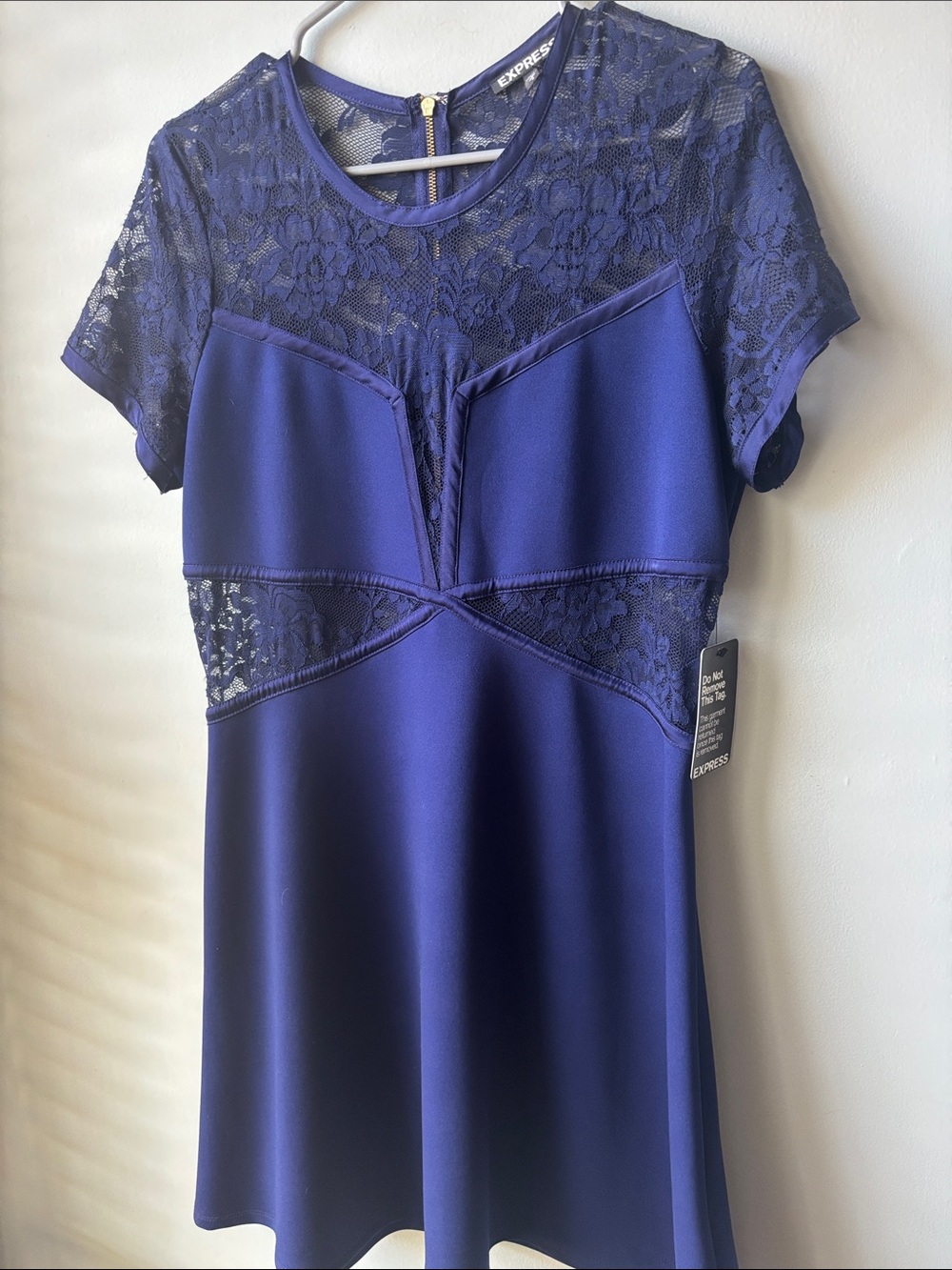 Express Royal Blue Lace-Trim Fit & Flare Dress